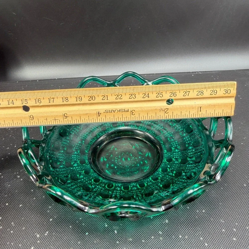 Imperial Glass Emerald Green Lace Edge Pressed Glass Bowl Geometric Star Pattern